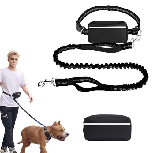 Hochfester Bauchgurt Hundeleine, 2025 Neue Hundeleine Große Hunde, 173cm Joggingleine, Freihändig, Einzel- Oder Doppelseil mit Kleiner Tasche, Geeignet zum Gassigehen, Joggen (Schwarz, 1) von laocaf
