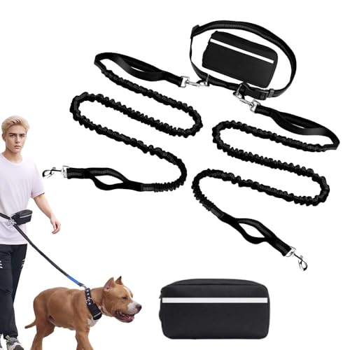 Hochfester Bauchgurt Hundeleine, 2025 Neue Hundeleine Große Hunde, 173cm Joggingleine, Freihändig, Einzel- Oder Doppelseil mit Kleiner Tasche, Geeignet zum Gassigehen, Joggen (Schwarz, 2) von laocaf