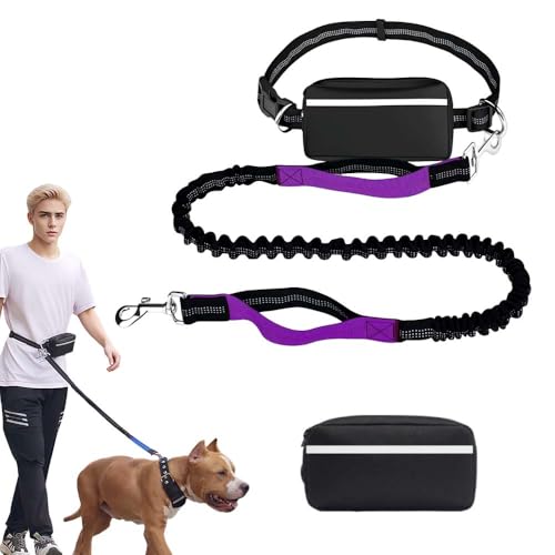 Hochfester Bauchgurt Hundeleine, 2025 Neue Hundeleine Große Hunde, 173cm Joggingleine, Freihändig, Einzel- Oder Doppelseil mit Kleiner Tasche, Geeignet zum Gassigehen, Joggen (lila, 1) von laocaf