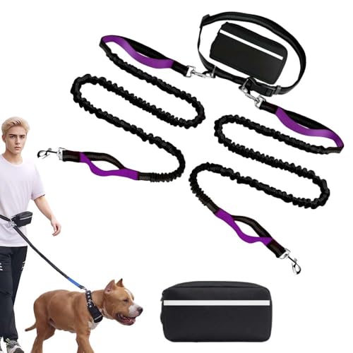 Hochfester Bauchgurt Hundeleine, 2025 Neue Hundeleine Große Hunde, 173cm Joggingleine, Freihändig, Einzel- Oder Doppelseil mit Kleiner Tasche, Geeignet zum Gassigehen, Joggen (lila, 2) von laocaf