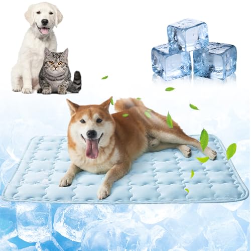laocaf Kühlmatte Hund Selbstkühlend, 2025 Neu Kühldecke Hund Und Katze, Schnelle Abkühlung, Hundekühlmatte Selbstkühlend für Hunde und Katzen Aller Größen (Blau, L) von laocaf