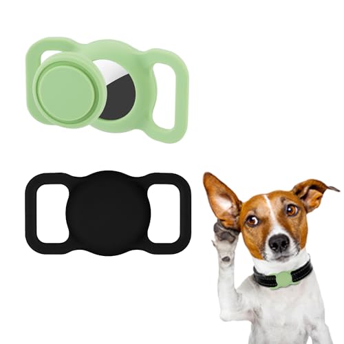 2 Stück Airtag Hundehalsband, Silikon Wasserdicht Anti-Verlust Airtag Schutzhülle Abdeckung für Haustiere Hunde Katzen Kompatibel mit Apple AirTag GPS-Tracker (Schwarz und Grün) von lasuroa