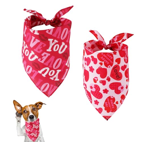 2 Stück Hundehalstücher, Liebesherz Buchstabendruck Haustiere Dreieckstuch Waschbar Halstuch für Lätzchen Hunde Katzen Welpen Valentinstag Hochzeit Urlaub Kostüme Dekorationen (M) von lasuroa