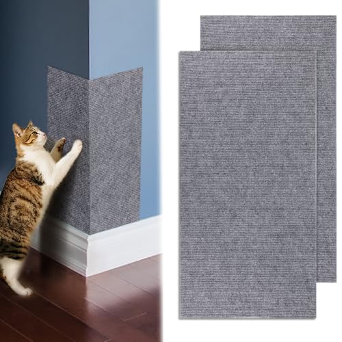 2stk Teppich-Kratzmatten Katzen, 30x60cm Selbstklebende Kratzpads für Wand Boden Sofa & Möbelschutz Strapazierfähiger Kletterteppich für Hauskatzen(Grau) von lasuroa