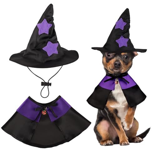Halloween Kostüme für Haustiere, Hexenkostüm für Haustiere Halloween Kostüme für Hunde Hexenhut für Haustiere Katzen Umhang für Hunde Katzen Kleine Mittelgroße und Große Rassen(Größe S) von lasuroa