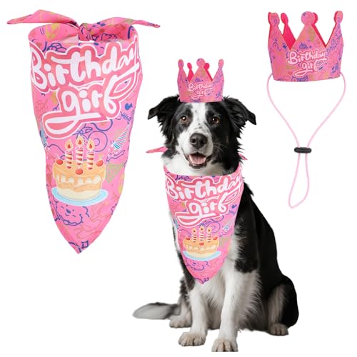 Haustier Geburtstags Bandana und Mütze Set für Hunde und Katzen, Verstellbar Hundemütze Geburtstag Rosa Hunde Geburtstagsparty Zubehör für Mädchen Welpen Kätzchen Feiern Haustier Geburtstags Bandana und Mütze Set für Hunde und Katzen, Verstellbar Hundemütze Geburtstag Rosa Hunde Geburtstagsparty Zubehör für Mädchen Welpen Kätzchen Feiern von lasuroa