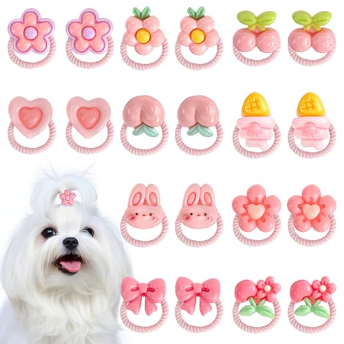 lasuroa 20 Stück Hundehaarschleifen mit Gummibändern, Blume Schleife Kirsche Gemischter Stil Süß Welpenhaar-Accessoires für kleine Hunde, Mädchen Haarbänder für die Fellpflege und das Tägliche Styling von lasuroa
