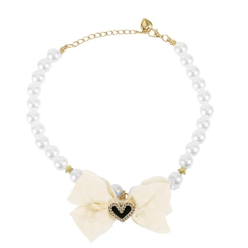 lasuroa Perlen Katzenhalsband, Verstellbar Niedlich mit Schleife Herzanhänger Acryl Stoff Hundeperlenkette als Haustierdekoration lasuroa Perlen Katzenhalsband, Verstellbar Niedlich mit Schleife Herzanhänger Acryl Stoff Hundeperlenkette als Haustierdekoration von lasuroa