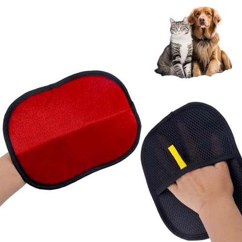 lasuroa Zweiseitige Haustier Pflegehandschuhe, Vielseitige Statische Haarentferner Handschuhe Wiederverwendbare Katzenpflege Handschuhe für Teppiche Couch Kleidung & Möbel (Rot) von lasuroa