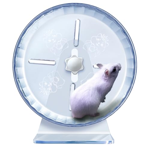 lazYYzal Leises Hamsterrad, Super-Silent Hamster Laufräder Zubehör, Leise Laufräder, Verstellbarer Ständer für Hamster, Mäuse oder andere Kleintiere (φ 17,8 cm, transparent) von lazYYzal