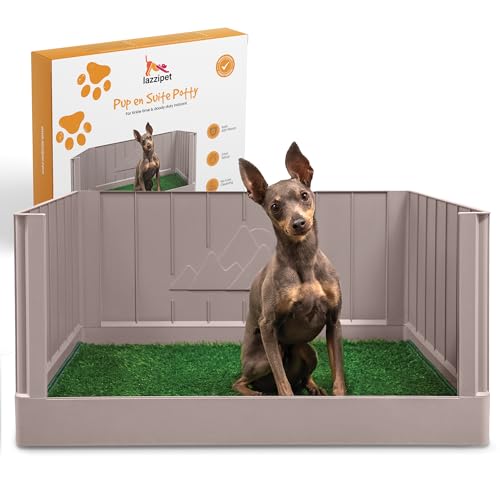 LAZZIPET Pup en Suite Töpfchen – Hundetoilette/Urinier-Pad Tablett mit vier Wänden + Rasen-Patch, für den Innenbereich, für Hundetöpfchentraining und faule Tage, einfach zu bauender Urinierpad-Halter, von lazzipet