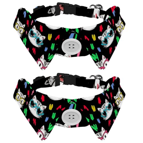 Hundehalsband mit Fliege, verstellbar, formelles Smokinghalsband mit abnehmbarem Hemdkragen, Katzenhalsbänder für kleine Haustiere, Katzenbrille, buntes Muster von lcndlsoe