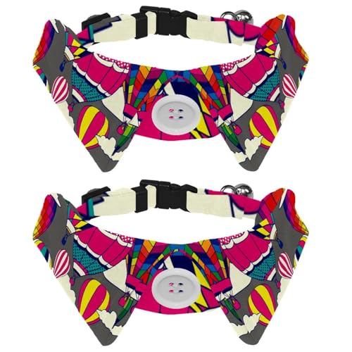 Hundehalsband mit Fliege, verstellbar, formelles Smokinghalsband mit abnehmbarem Hemdkragen, Katzenhalsbänder für kleine Haustiere, Retro-Design, buntes Pop-Heißluftballon-Muster von lcndlsoe