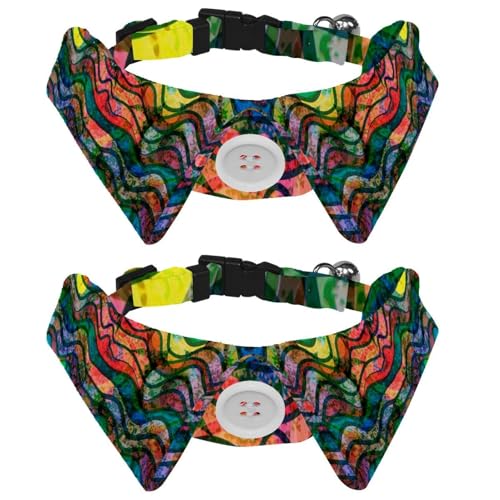 Hundehalsband mit Fliege, verstellbar, formelles Smokinghalsband mit abnehmbarem Hemdkragen, Katzenhalsbänder für kleine Haustiere, bunte Wellen, Textur, Streifenmuster von lcndlsoe