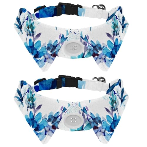 Hundehalsband mit Fliege, verstellbar, formelles Smokinghalsband mit abnehmbarem Hemdkragen, Katzenhalsband für kleine Haustiere, Aquarell-Blumen, blaues Blumenmuster von lcndlsoe