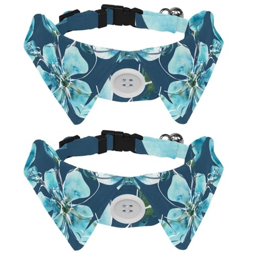 Hundehalsband mit Fliege, verstellbares Smokinghalsband mit abnehmbarem Hemdkragen, Katzenhalsband für kleine Haustiere, Aquarell-blaues Blumenmuster von lcndlsoe