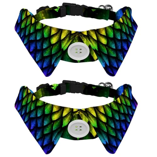 Hundehalsband mit Fliege, verstellbares Smokinghalsband mit abnehmbarem Hemdkragen, Katzenhalsband für kleine Haustiere, Reptilien-Tiere, Drachenschuppen, buntes Regenbogenmuster von lcndlsoe