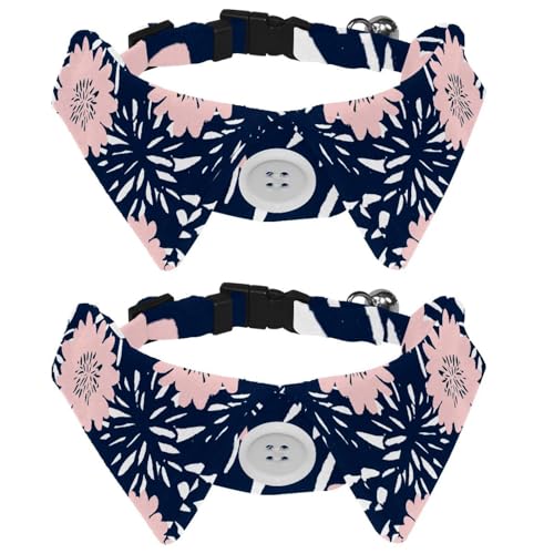 Hundehalsband mit Fliege, verstellbares formelles Smokinghalsband mit abnehmbarem Hemdkragen, Katzenhalsbänder für kleine Haustiere, Blumen in Blau und Pastellrosa Muster von lcndlsoe