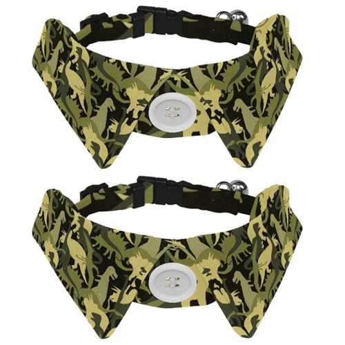 Hundehalsband mit Fliege, verstellbares formelles Smokinghalsband mit abnehmbarem Hemdkragen, Katzenhalsbänder für kleine Haustiere, Camouflage, Armee, Dinosaurier, cooles Dino-Muster von lcndlsoe