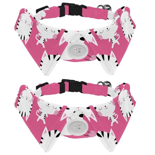 Hundehalsband mit Fliege, verstellbares formelles Smokinghalsband mit abnehmbarem Hemdkragen, Katzenhalsbänder für kleine Haustiere, Cartoon-niedliches Katzen-Rosa-Muster von lcndlsoe