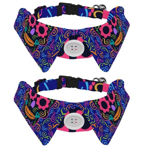 Hundehalsband mit Fliege, verstellbares formelles Smokinghalsband mit abnehmbarem Hemdkragen, Katzenhalsbänder für kleine Haustiere, Totenkopf-Blumenaugen-Muster von lcndlsoe