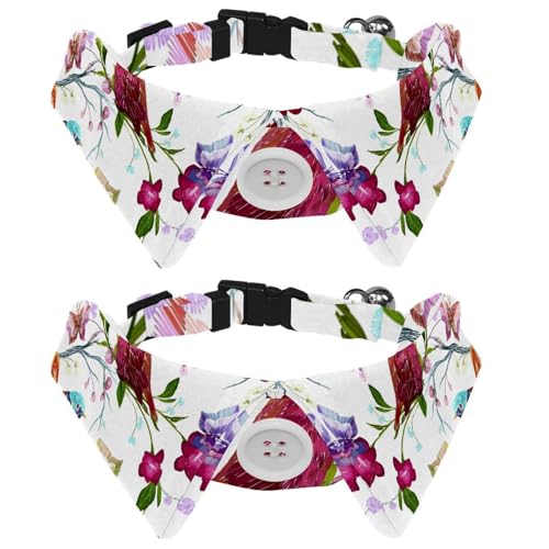 Hundehalsband mit Fliege, verstellbares formelles Smokinghalsband mit abnehmbarem Hemdkragen, Katzenhalsbänder für kleine Haustiere, Vintage-Vogel-Schmetterling-Blumenblatt-Muster von lcndlsoe