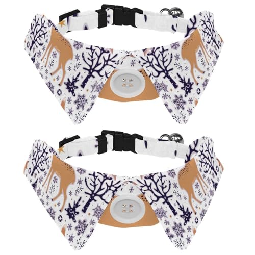 Hundehalsband mit Fliege, verstellbares formelles Smokinghalsband mit abnehmbarem Hemdkragen, Katzenhalsbänder für kleine Haustiere, Waldtiere, Eule, Hirsch, Vögel, Füchse, Bäume, Schneeflocken von lcndlsoe