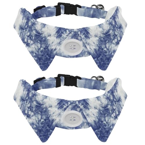 Hundehalsband mit Fliege, verstellbares formelles Smokinghalsband mit abnehmbarem Hemdkragen, Katzenhalsbänder für kleine Haustiere, abstraktes Batikmuster, blau-weißes Muster von lcndlsoe