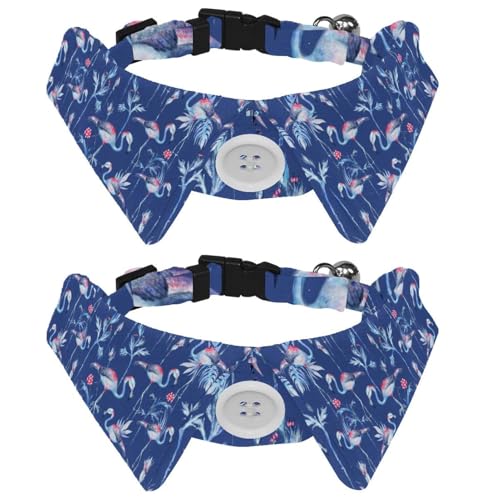 Hundehalsband mit Fliege, verstellbares formelles Smokinghalsband mit abnehmbarem Hemdkragen, Katzenhalsbänder für kleine Haustiere, blau, exotisch, tropisch, Flamingo, Vögel, Pflanzen und Blumen von lcndlsoe