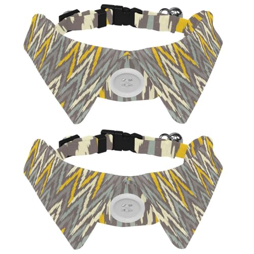 Hundehalsband mit Fliege, verstellbares formelles Smokinghalsband mit abnehmbarem Hemdkragen, Katzenhalsbänder für kleine Haustiere, ethnische Boho-Geometrie, grau-gelbes Muster von lcndlsoe