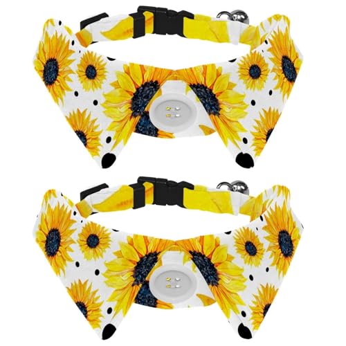 Hundehalsband mit Fliege, verstellbares formelles Smokinghalsband mit abnehmbarem Hemdkragen, Katzenhalsbänder für kleine Haustiere, gelbe Sonnenblumen, Sonne, Blumenmuster von lcndlsoe