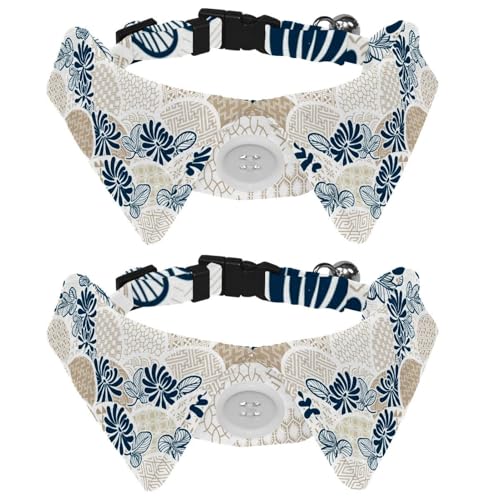 Hundehalsband mit Fliege, verstellbares formelles Smokinghalsband mit abnehmbarem Hemdkragen, Katzenhalsbänder für kleine Haustiere, orientalisches Blumenmuster, Blumenmuster von lcndlsoe