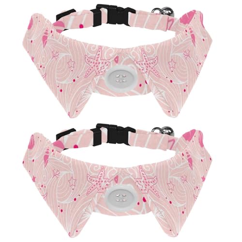 Hundehalsband mit Fliege, verstellbares formelles Smokinghalsband mit abnehmbarem Hemdkragen, Katzenhalsbänder für kleine Haustiere, rosa Schalentiere, Sommer, Strand, Wellenmuster von lcndlsoe
