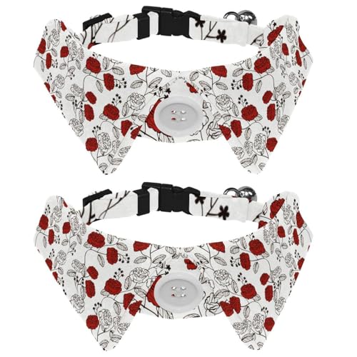 Hundehalsband mit Fliege, verstellbares formelles Smokinghalsband mit abnehmbarem Hemdkragen, Katzenhalsbänder für kleine Haustiere, rot-weiße Blumenrose Hundehalsband mit Fliege, verstellbares formelles Smokinghalsband mit abnehmbarem Hemdkragen, Katzenhalsbänder für kleine Haustiere, rot-weiße Blumenrose von lcndlsoe