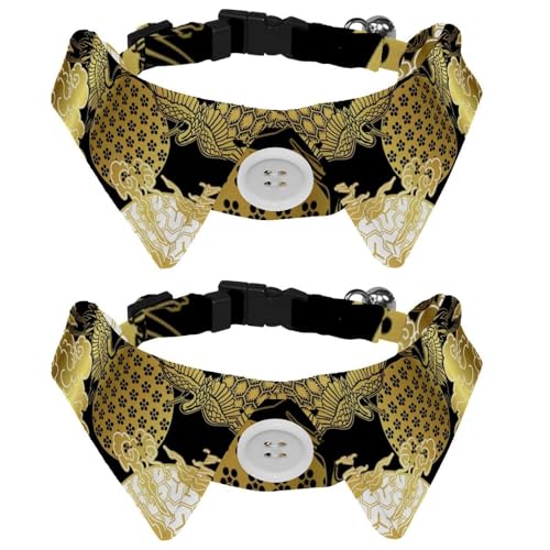 Hundehalsband mit Fliege, verstellbares formelles Smokinghalsband mit abnehmbarem Hemdkragen, Katzenhalsbänder für kleine Haustiere, schwarz-goldfarben, Kraniche, Vögel, Himmel, Wolke, japanisches von lcndlsoe