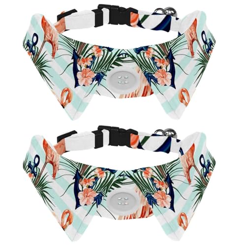 Hundehalsband mit Fliege, verstellbares formelles Smokinghalsband mit abnehmbarem Hemdkragen, Katzenhalsbänder für kleine Haustiere, tropische Palmenblätter, Anker, Flamingo, Hibiskus Muster Hundehalsband mit Fliege, verstellbares formelles Smokinghalsband mit abnehmbarem Hemdkragen, Katzenhalsbänder für kleine Haustiere, tropische Palmenblätter, Anker, Flamingo, Hibiskus Muster von lcndlsoe