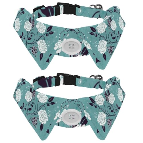 Hundehalsband mit Fliege, verstellbares formelles Smokinghalsband mit abnehmbarem Hemdkragen, Katzenhalsbänder für kleine Haustiere, weißes Blumenmuster, blaues Blattmuster Hundehalsband mit Fliege, verstellbares formelles Smokinghalsband mit abnehmbarem Hemdkragen, Katzenhalsbänder für kleine Haustiere, weißes Blumenmuster, blaues Blattmuster von lcndlsoe