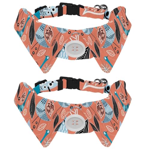 Hundehalsband mit Fliege und Glocke, Blätter und Vögel, buntes Muster, verstellbares Revers-Design, Katzenfliege, Halsband für kleine Haustiere, 2 Stück von lcndlsoe