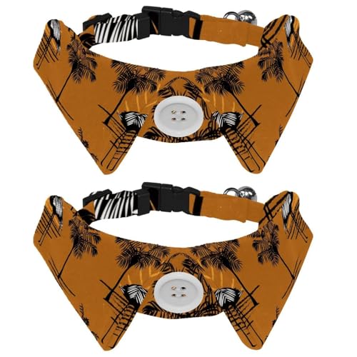 Hundehalsband mit Fliege und Glocke, Dschungel-Flamingo und Palme, verstellbares Revers-Design, Katzenfliege, Halsband für kleine Haustiere, 2 Stück von lcndlsoe