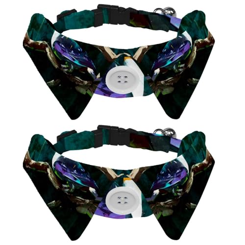 Hundehalsband mit Fliege und Glocke, Vogel-Tukan sitzend auf einem Ast, Malerei, verstellbares Revers-Design, Katzen-Fliege, Halsband für kleine Haustiere, 2 Stück von lcndlsoe