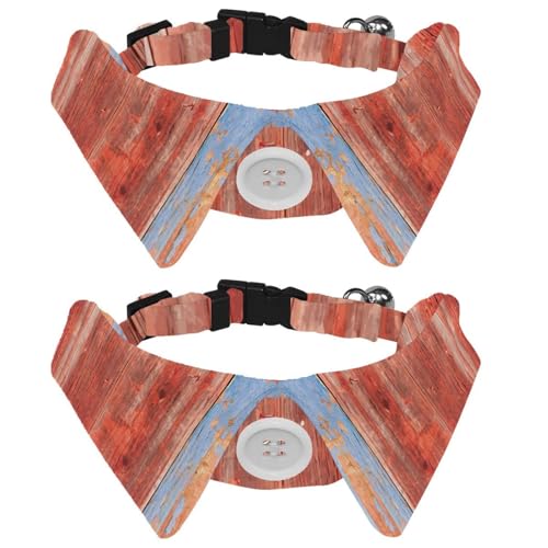 Hundehalsband mit Fliege und Glöckchen, Altholz-Texturen, verstellbares Revers-Design, Katzenfliege, Halsband für kleine Haustiere, 2 Stück von lcndlsoe