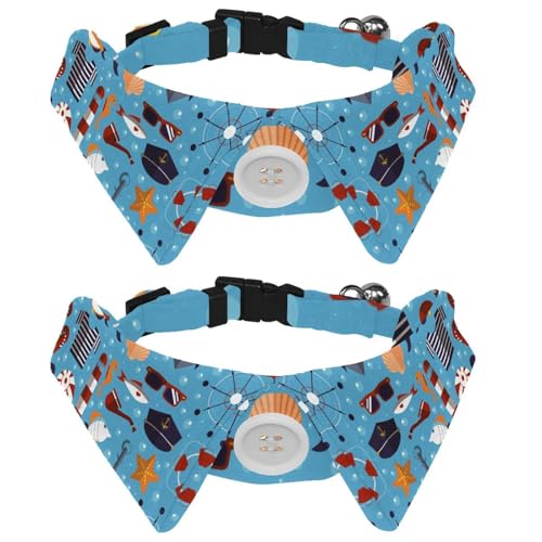 Hundehalsband mit Fliege und Glöckchen, Anker, Marineblau, Seepferdchen, Fischmuster, verstellbares Revers-Design, Katzen-Fliege, Halsband für kleine Haustiere, 2 Stück Hundehalsband mit Fliege und Glöckchen, Anker, Marineblau, Seepferdchen, Fischmuster, verstellbares Revers-Design, Katzen-Fliege, Halsband für kleine Haustiere, 2 Stück von lcndlsoe