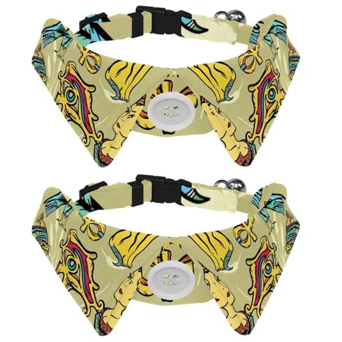 Hundehalsband mit Fliege und Glöckchen, Antikes Ägypten, Frauenvogel, Katze, Kunstmuster, verstellbares Revers-Design, Katzenfliege, Halsband für kleine Haustiere, 2 Stück Hundehalsband mit Fliege und Glöckchen, Antikes Ägypten, Frauenvogel, Katze, Kunstmuster, verstellbares Revers-Design, Katzenfliege, Halsband für kleine Haustiere, 2 Stück von lcndlsoe