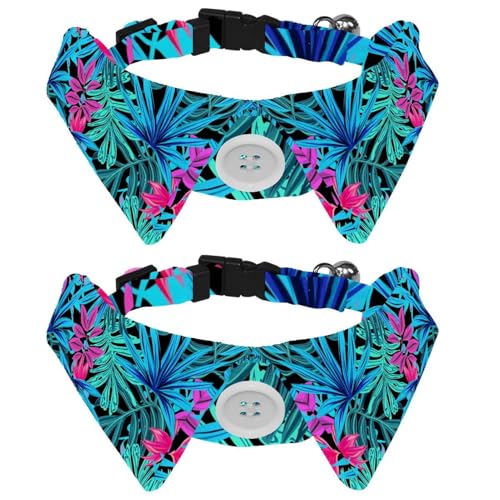 Hundehalsband mit Fliege und Glöckchen, Bananenblätter, Palmenmuster, verstellbares Revers-Design, Katzenfliege, Halsband für kleine Haustiere, 2 Stück Hundehalsband mit Fliege und Glöckchen, Bananenblätter, Palmenmuster, verstellbares Revers-Design, Katzenfliege, Halsband für kleine Haustiere, 2 Stück von lcndlsoe