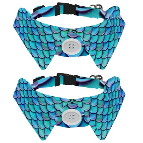Hundehalsband mit Fliege und Glöckchen, Blau und Lila, Meerjungfrau-Fischschuppe, verstellbares Revers-Design, Katzenfliege, Halsband für kleine Haustiere, 2 Stück Hundehalsband mit Fliege und Glöckchen, Blau und Lila, Meerjungfrau-Fischschuppe, verstellbares Revers-Design, Katzenfliege, Halsband für kleine Haustiere, 2 Stück von lcndlsoe