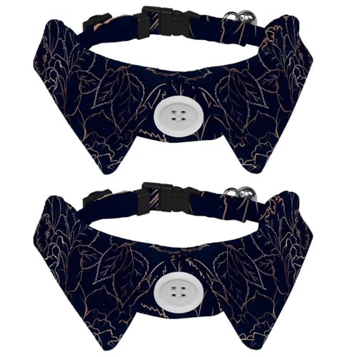 Hundehalsband mit Fliege und Glöckchen, Blumenmuster, Frühlingsrose, Pfingstrose, Gold, glänzendes Muster, verstellbares Revers-Design, Katzenfliege, Halsband für kleine Haustiere, 2 Stück von lcndlsoe