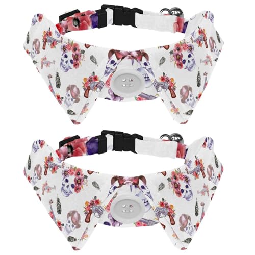 Hundehalsband mit Fliege und Glöckchen, Cowboy-Blumenschädel mit verstellbarem Revers-Design, Katzenfliege, Halsband für kleine Haustiere, 2 Stück Hundehalsband mit Fliege und Glöckchen, Cowboy-Blumenschädel mit verstellbarem Revers-Design, Katzenfliege, Halsband für kleine Haustiere, 2 Stück von lcndlsoe