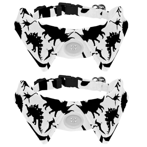 Hundehalsband mit Fliege und Glöckchen, Dinosaurier-Silhouetten, coole Tiere, Dino-Muster, verstellbares Revers-Design, Katzen-Fliege, Halsband für kleine Haustiere, 2 Stück von lcndlsoe
