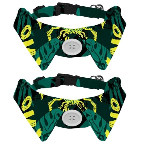 Hundehalsband mit Fliege und Glöckchen, Dinosaurier-Tyrannosaurus, Knochen, Fußabdrücke, verstellbares Revers-Design, Katzen-Fliege, Halsband für kleine Haustiere, 2 Stück von lcndlsoe