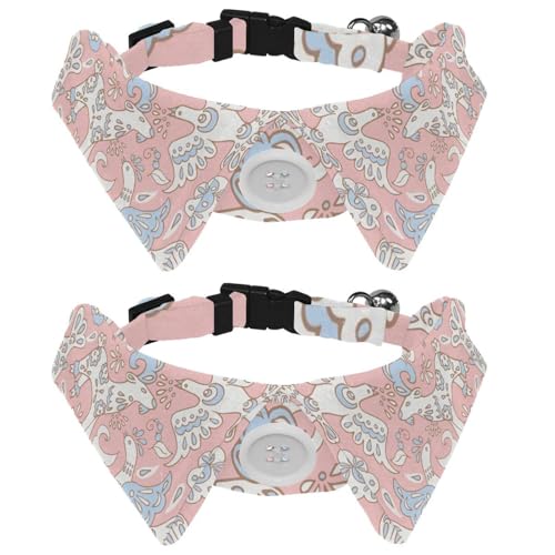 Hundehalsband mit Fliege und Glöckchen, Fee, Vögel, Pferde, Fischmuster, verstellbares Revers-Design, Katzen-Fliege, Halsband für kleine Haustiere, 2 Stück von lcndlsoe